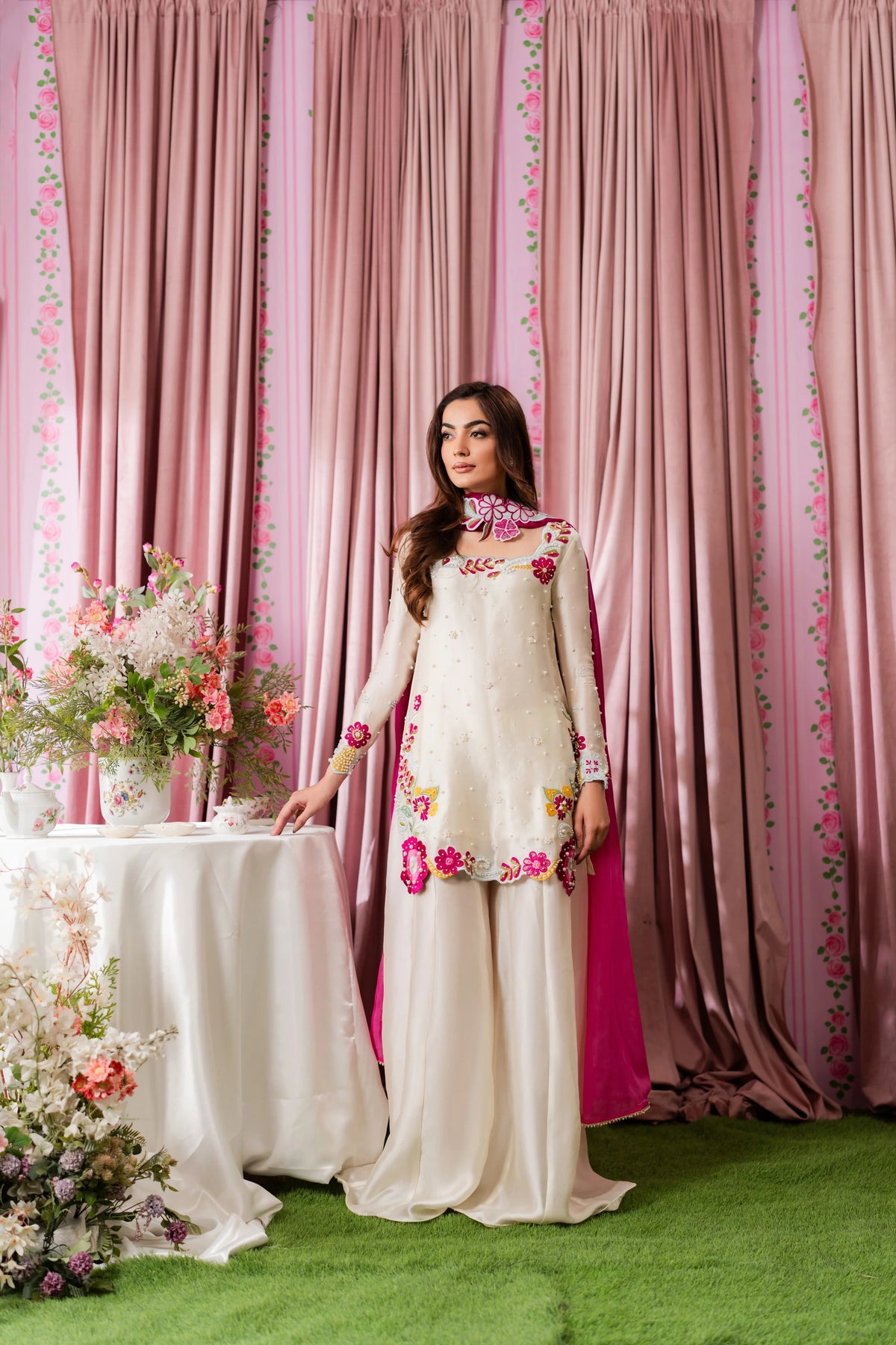 SHANZY ANOOSHY EMBROIDERED SILK UNSTITCH 3PC SUIT