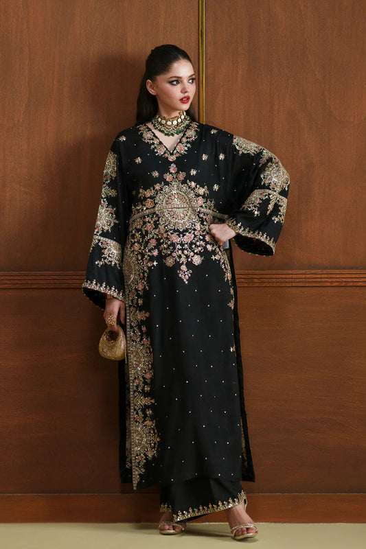ETHNIC - LUXURY SILK HEAVY EMBROIDERED UNSTITCHED 3PC | KAFTAN JET BLACK