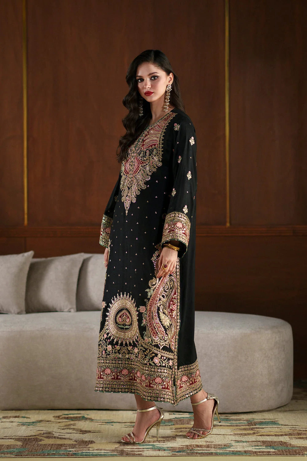 ETHNIC HEAVY EMBROIDERED SILK UNSTITCH 3PC KAFTAN
