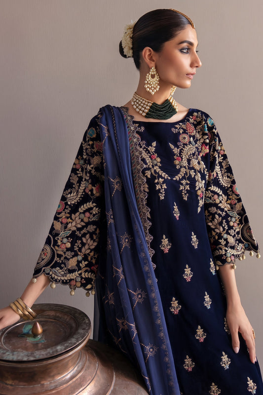 VELVET EMBROIDERED 3PC SUIT UNSTITCH