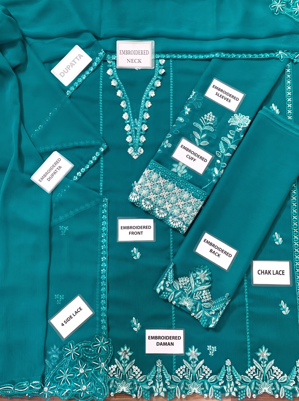 AZURE CHIFFON EMBROIDERED UNSTITCHED 3PC SUIT