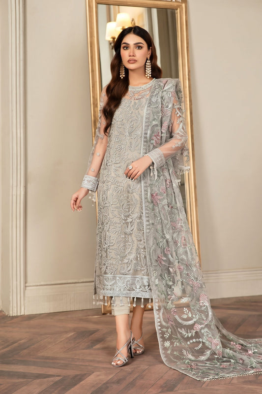 ZARIF NET LUXUR UNSTITCHED 3PC SUIT