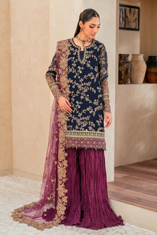 HEAVY EMBROIDERED CHIFFON 3PC UNSTITCH