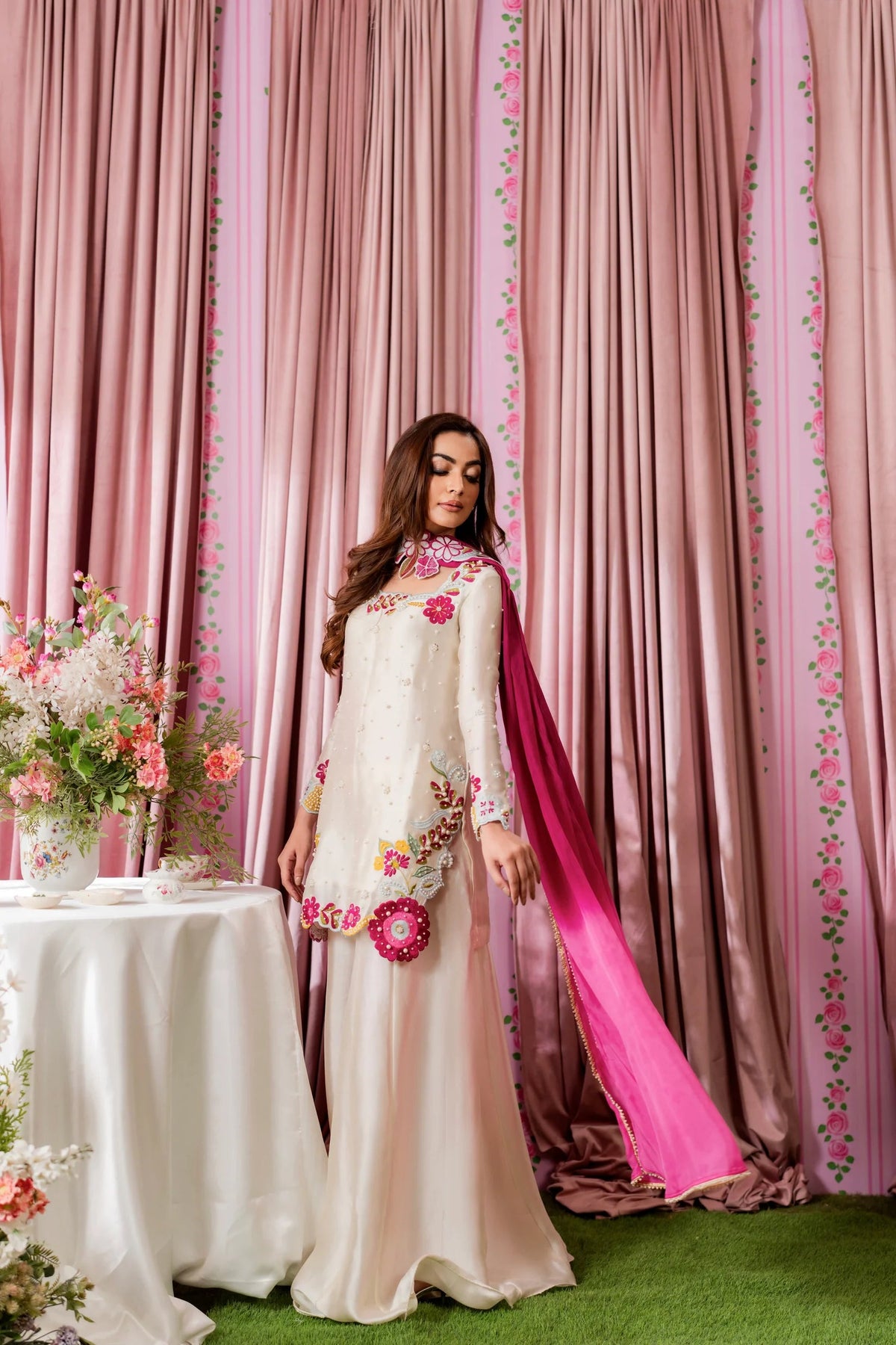 SHANZY ANOOSHY EMBROIDERED SILK UNSTITCH 3PC SUIT