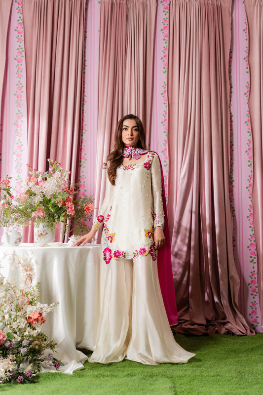 SHANZY ANOOSHY EMBROIDERED SILK UNSTITCH 3PC SUIT