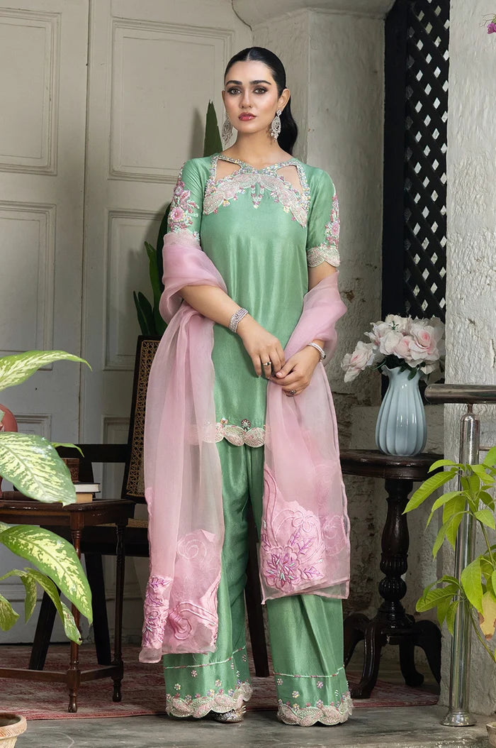 MURK EMBROIDERED SILK UNSTITCH 3PC SUIT