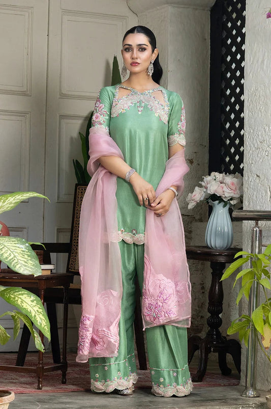 MURK EMBROIDERED SILK UNSTITCH 3PC SUIT