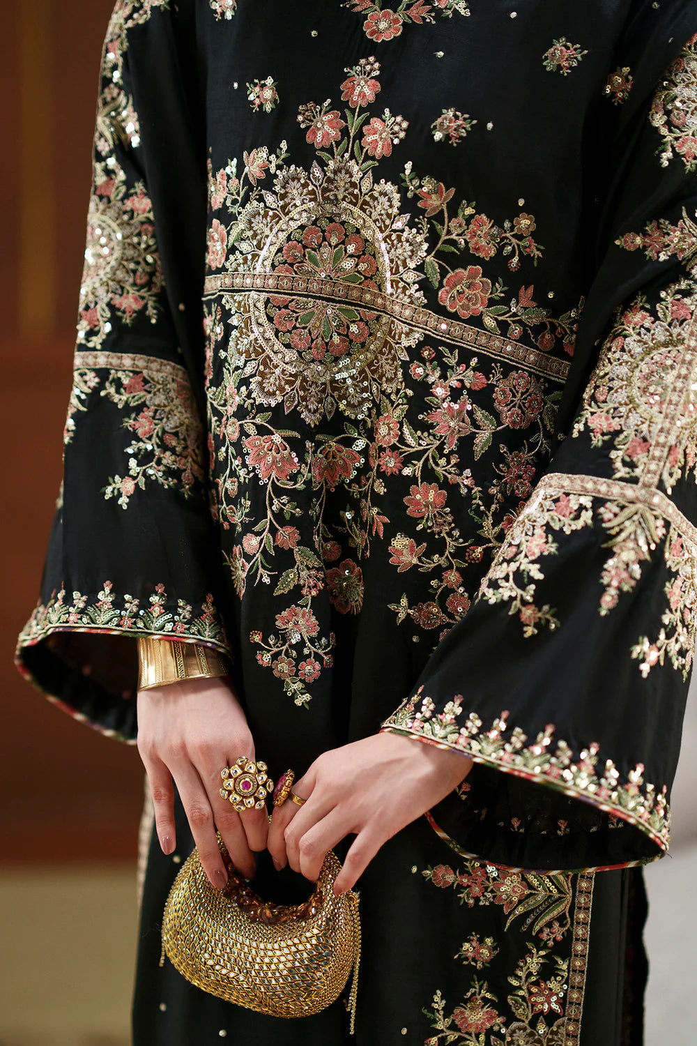 ETHNIC - LUXURY SILK HEAVY EMBROIDERED UNSTITCHED 3PC | KAFTAN JET BLACK