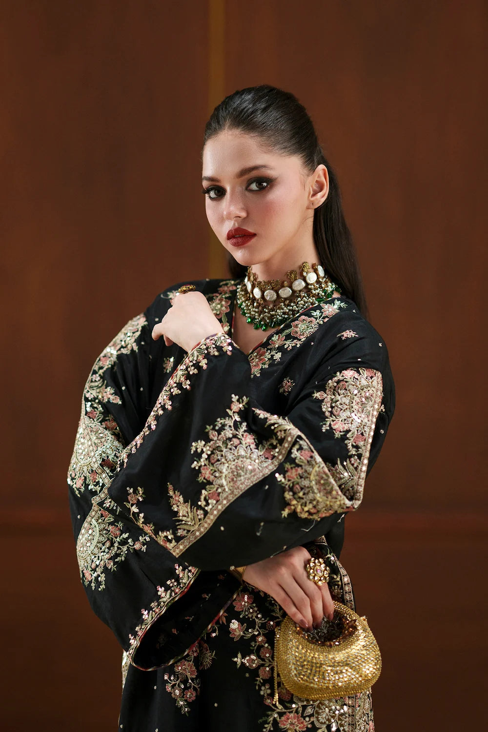 ETHNIC - LUXURY SILK HEAVY EMBROIDERED UNSTITCHED 3PC | KAFTAN JET BLACK