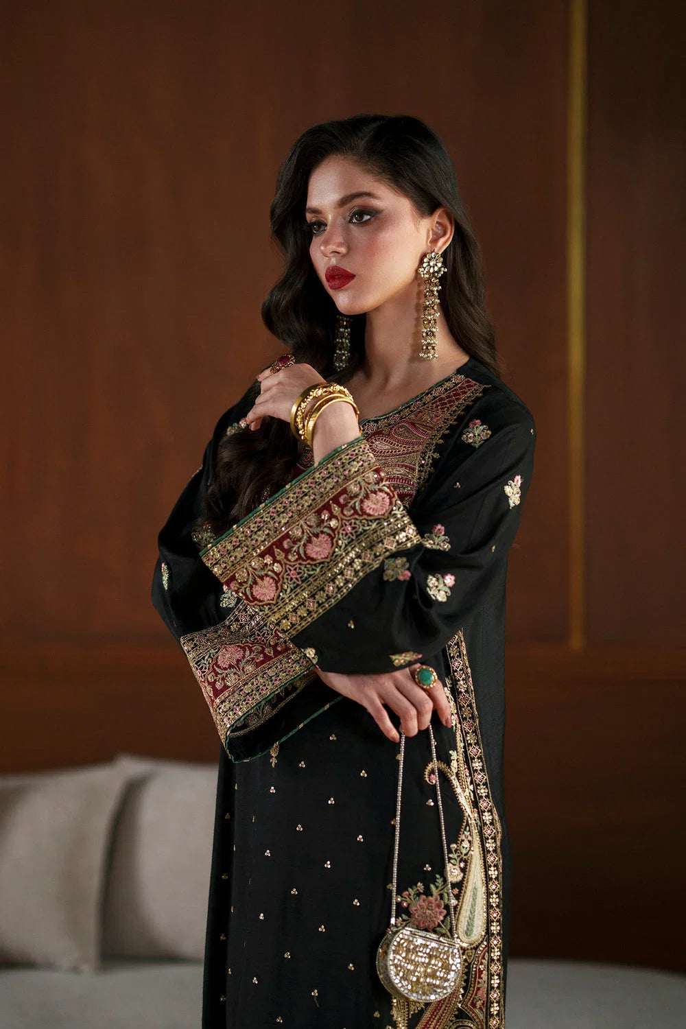 ETHNIC HEAVY EMBROIDERED SILK UNSTITCH 3PC KAFTAN