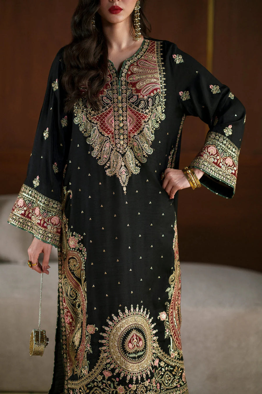 ETHNIC HEAVY EMBROIDERED SILK UNSTITCH 3PC KAFTAN