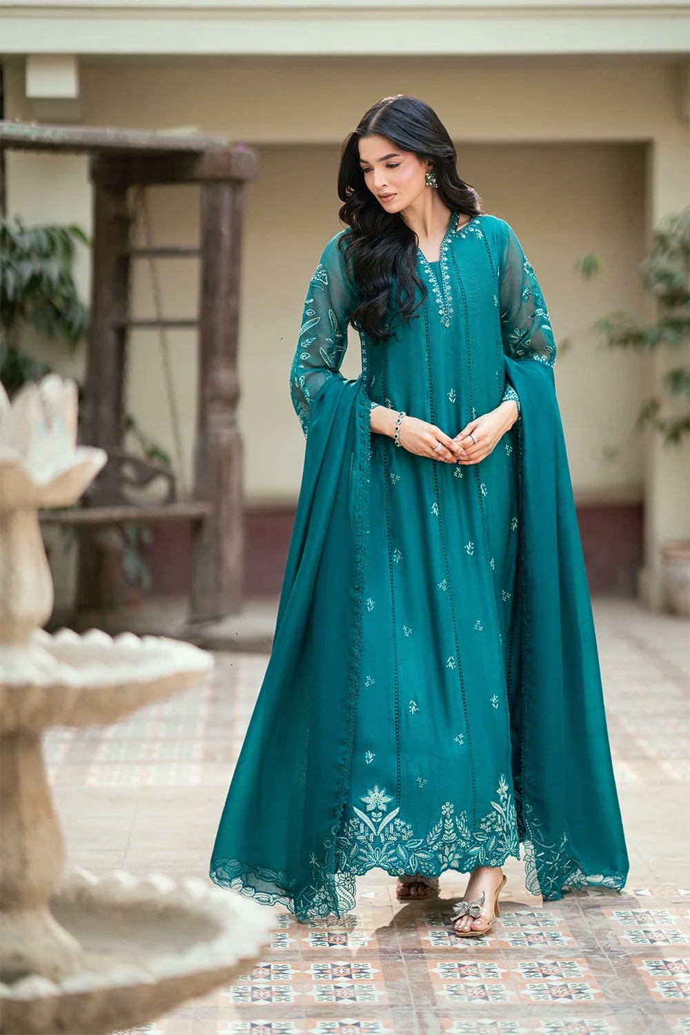 AZURE CHIFFON EMBROIDERED UNSTITCHED 3PC SUIT