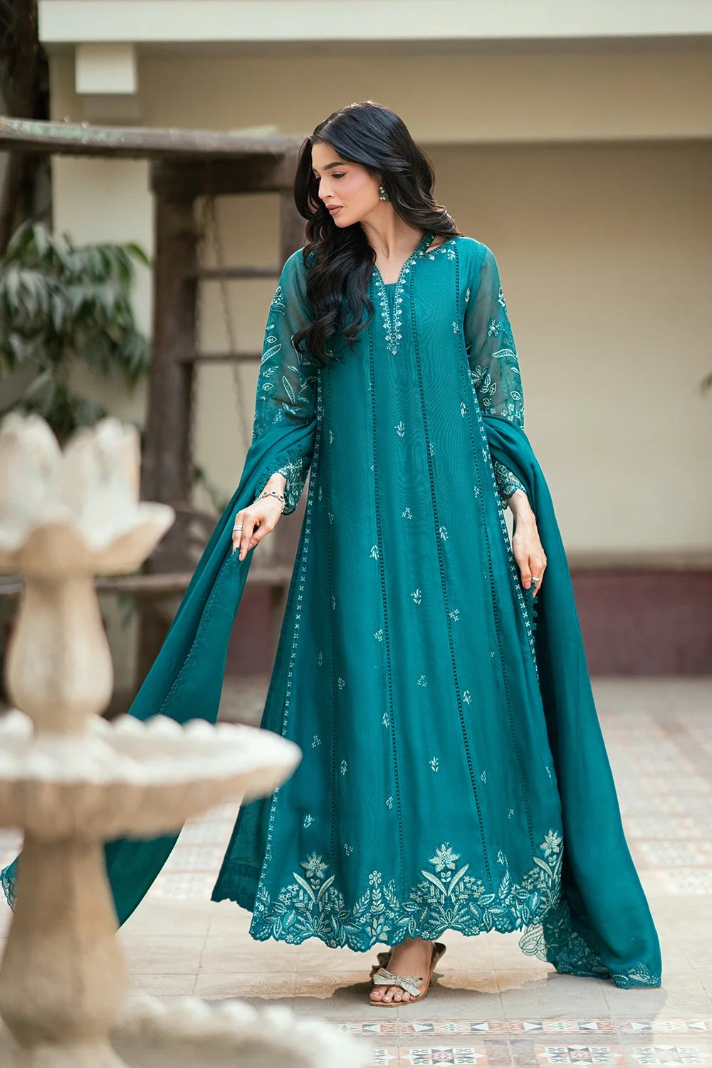 AZURE CHIFFON EMBROIDERED UNSTITCHED 3PC SUIT