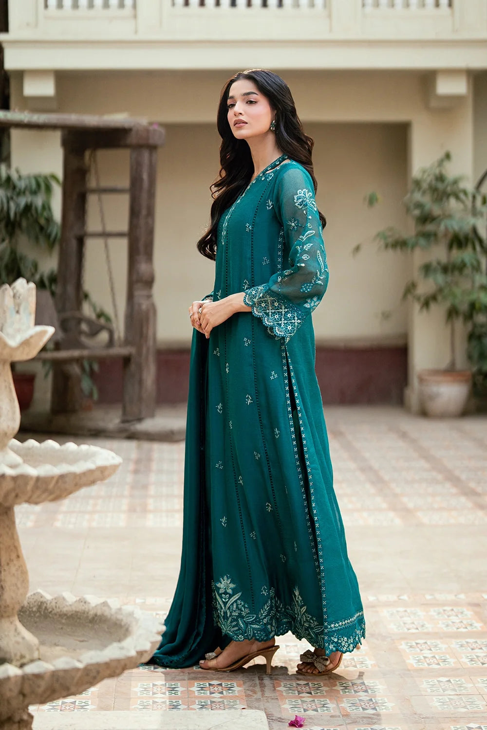 AZURE CHIFFON EMBROIDERED UNSTITCHED 3PC SUIT