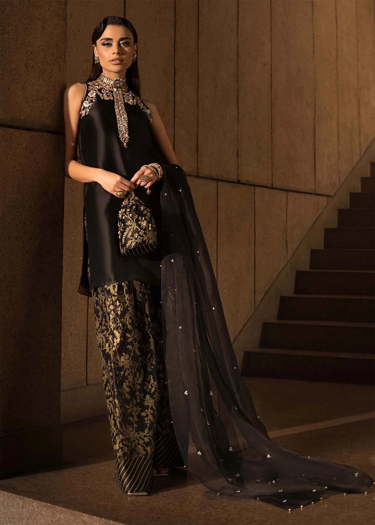MAHAM ASAD SILK EMBROIDERED UNSTITCHED 3PC SUIT