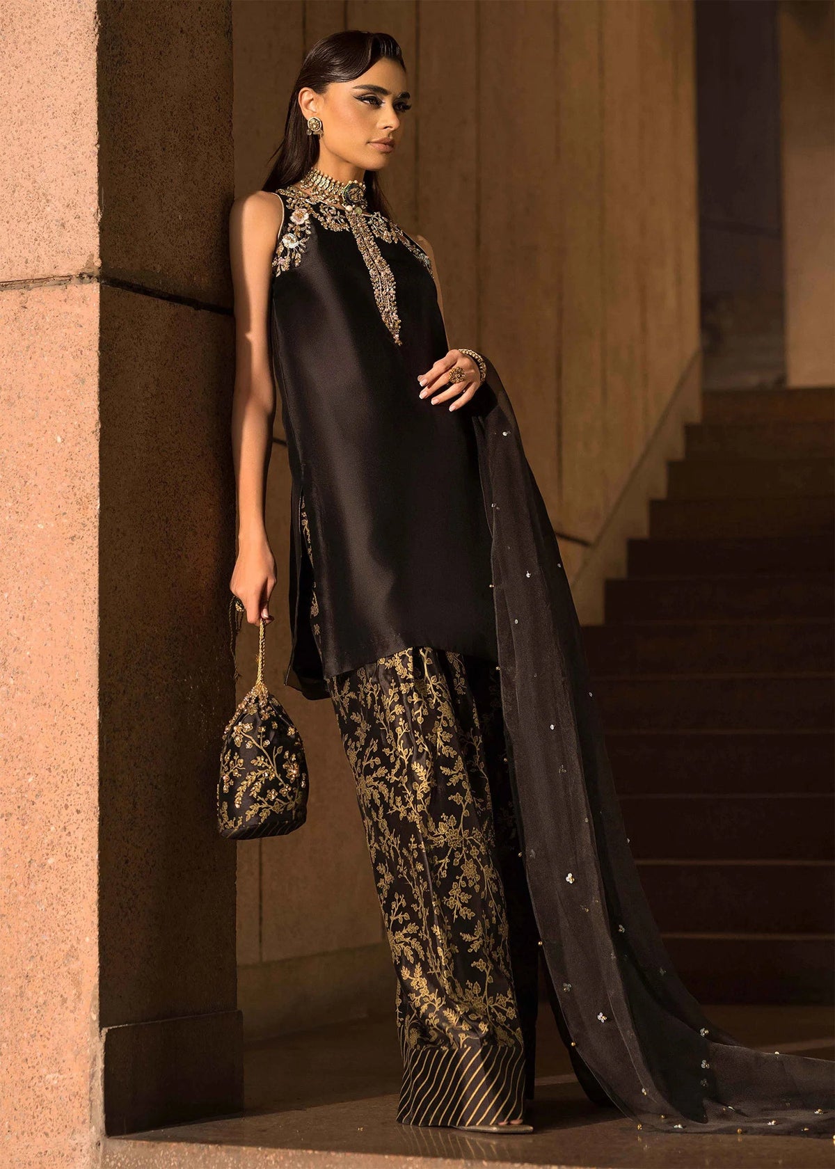 MAHAM ASAD SILK EMBROIDERED UNSTITCHED 3PC SUIT