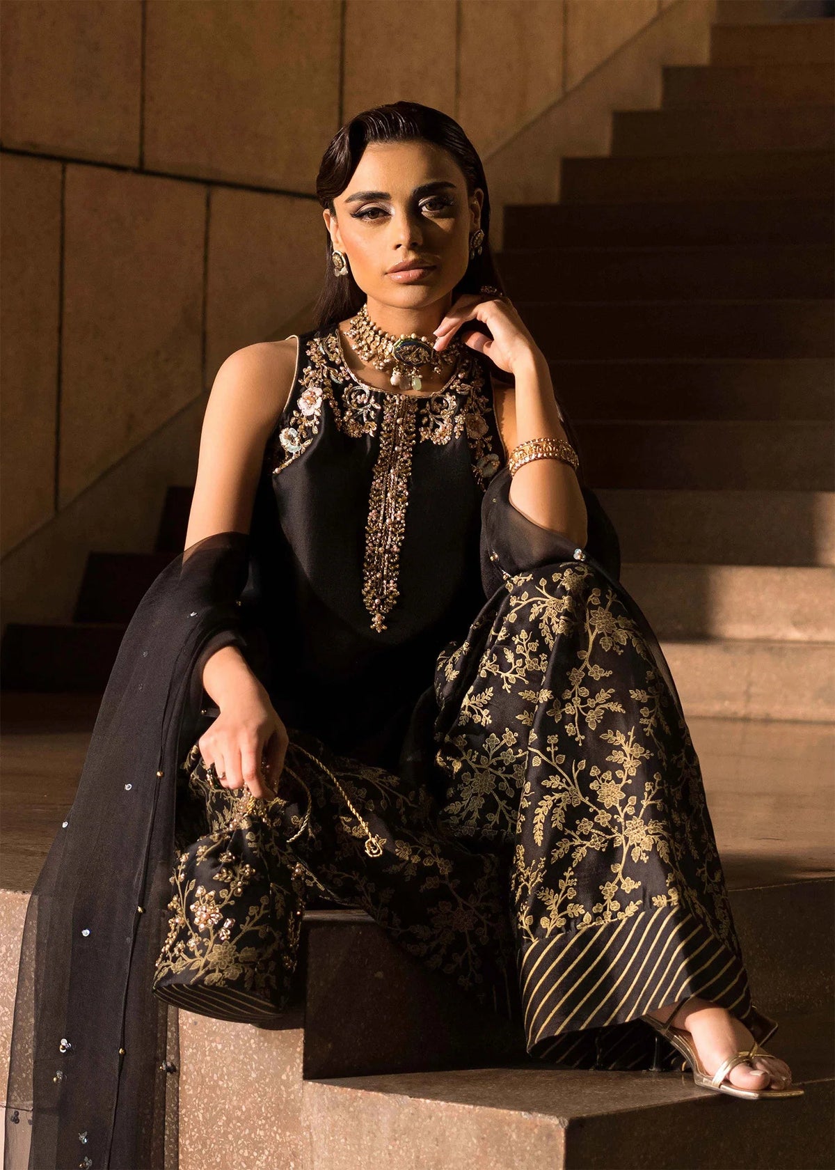 MAHAM ASAD SILK EMBROIDERED UNSTITCHED 3PC SUIT