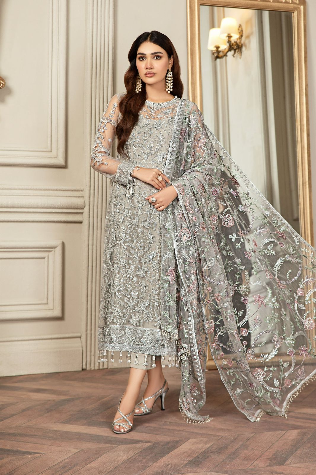ZARIF NET LUXUR UNSTITCHED 3PC SUIT