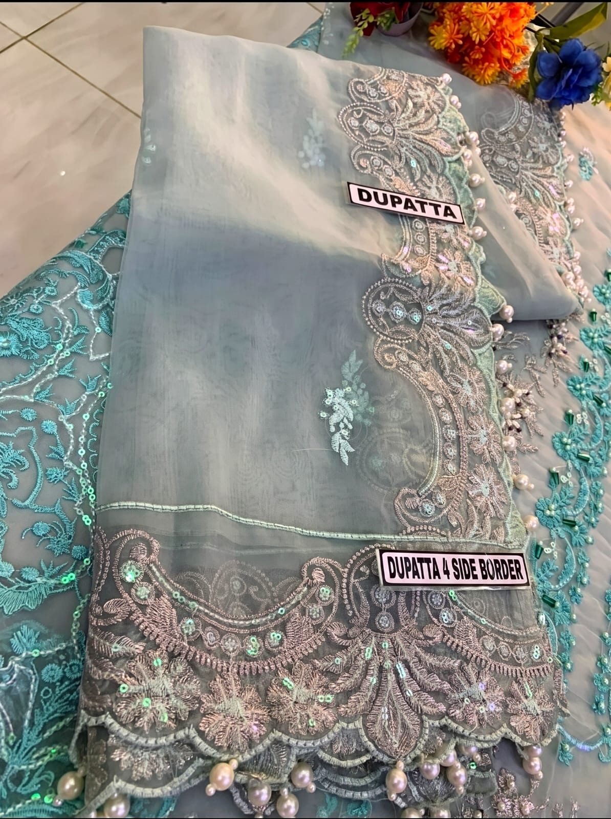 EMBROIDERED ORGANZA UNSTITCHED 3PC SET