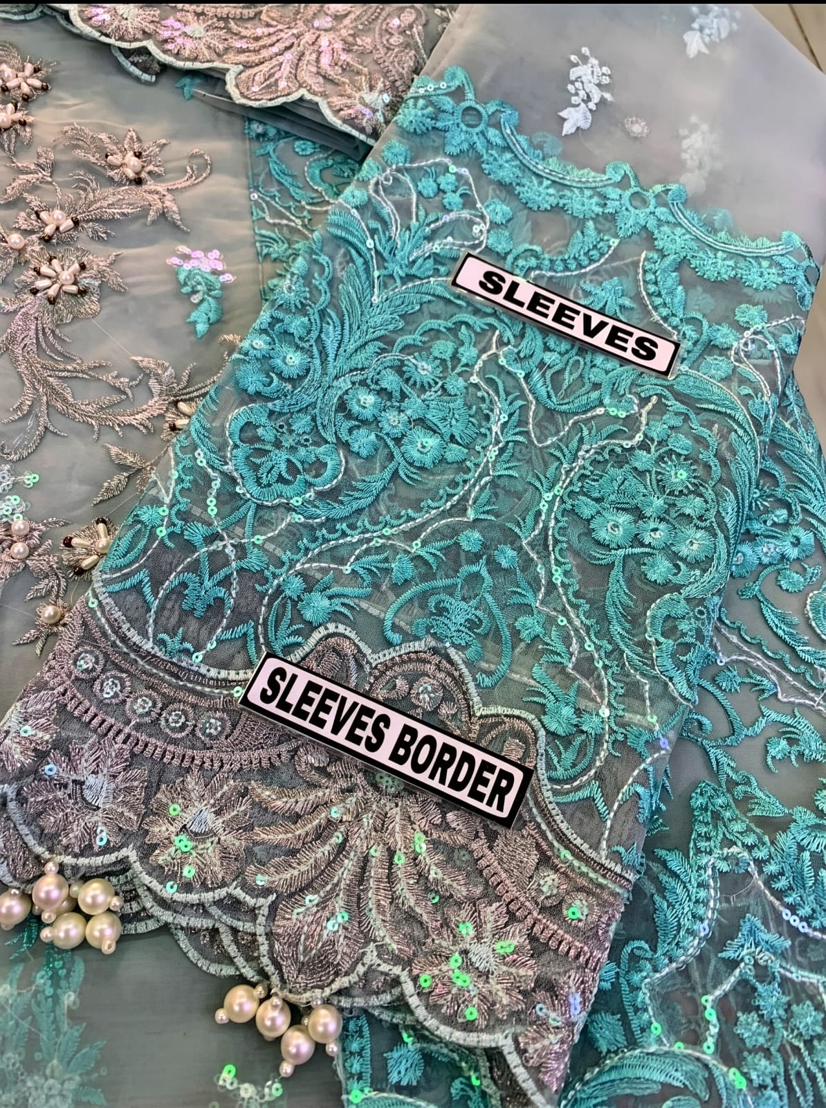 EMBROIDERED ORGANZA UNSTITCHED 3PC SET