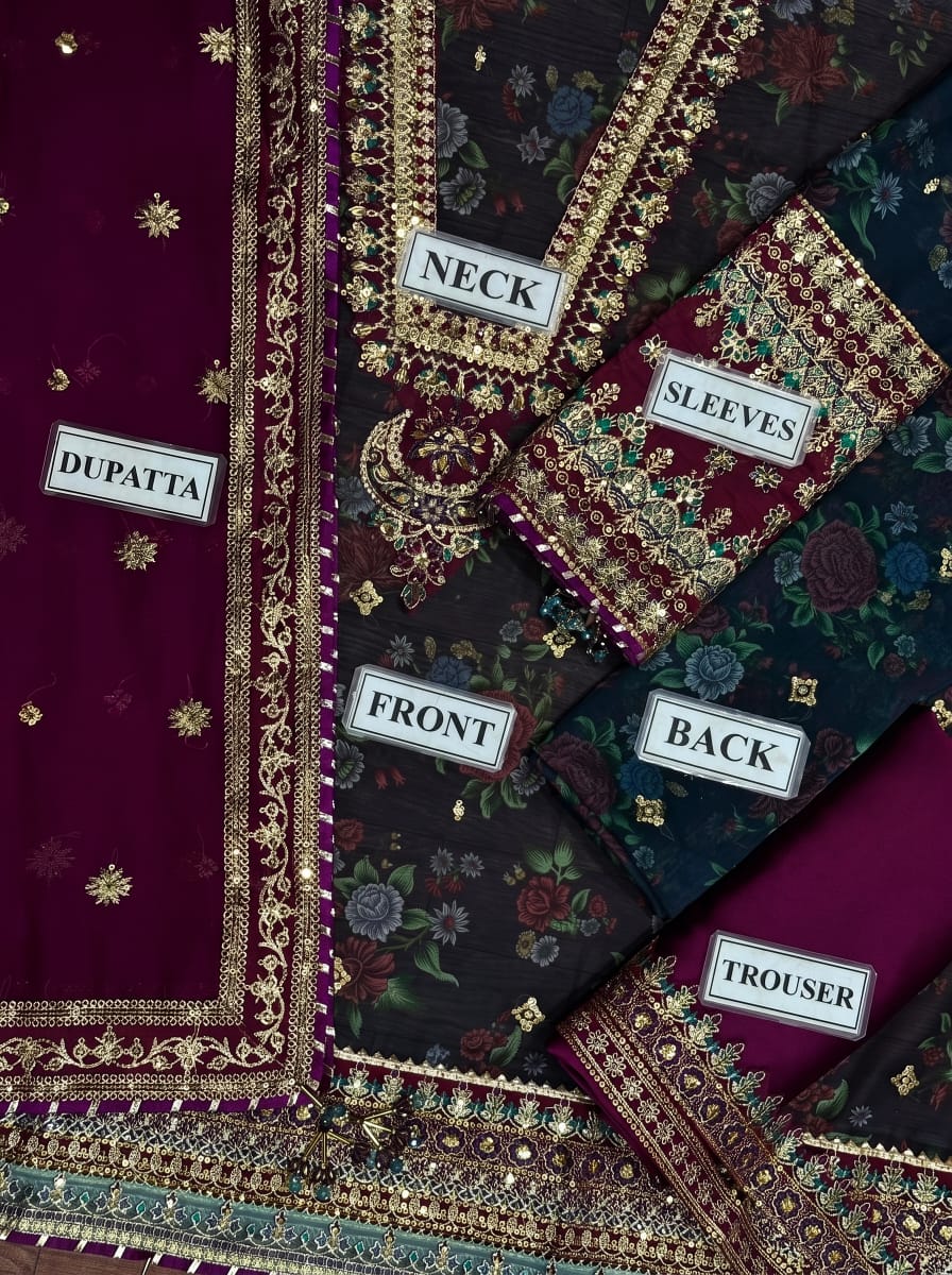 BAROQUE CHIFFON EMBROIDERED UNSTITCHED 3PC SUIT