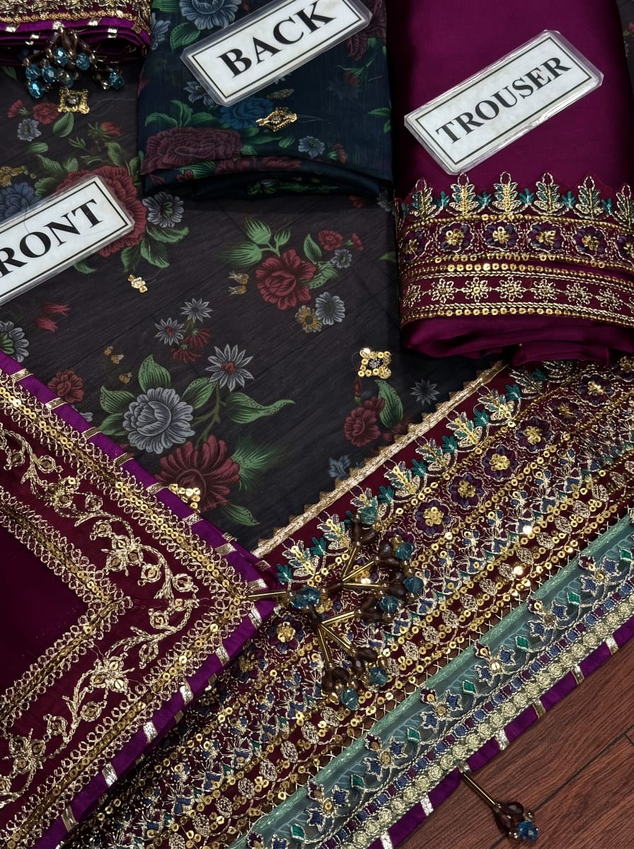 BAROQUE CHIFFON EMBROIDERED UNSTITCHED 3PC SUIT
