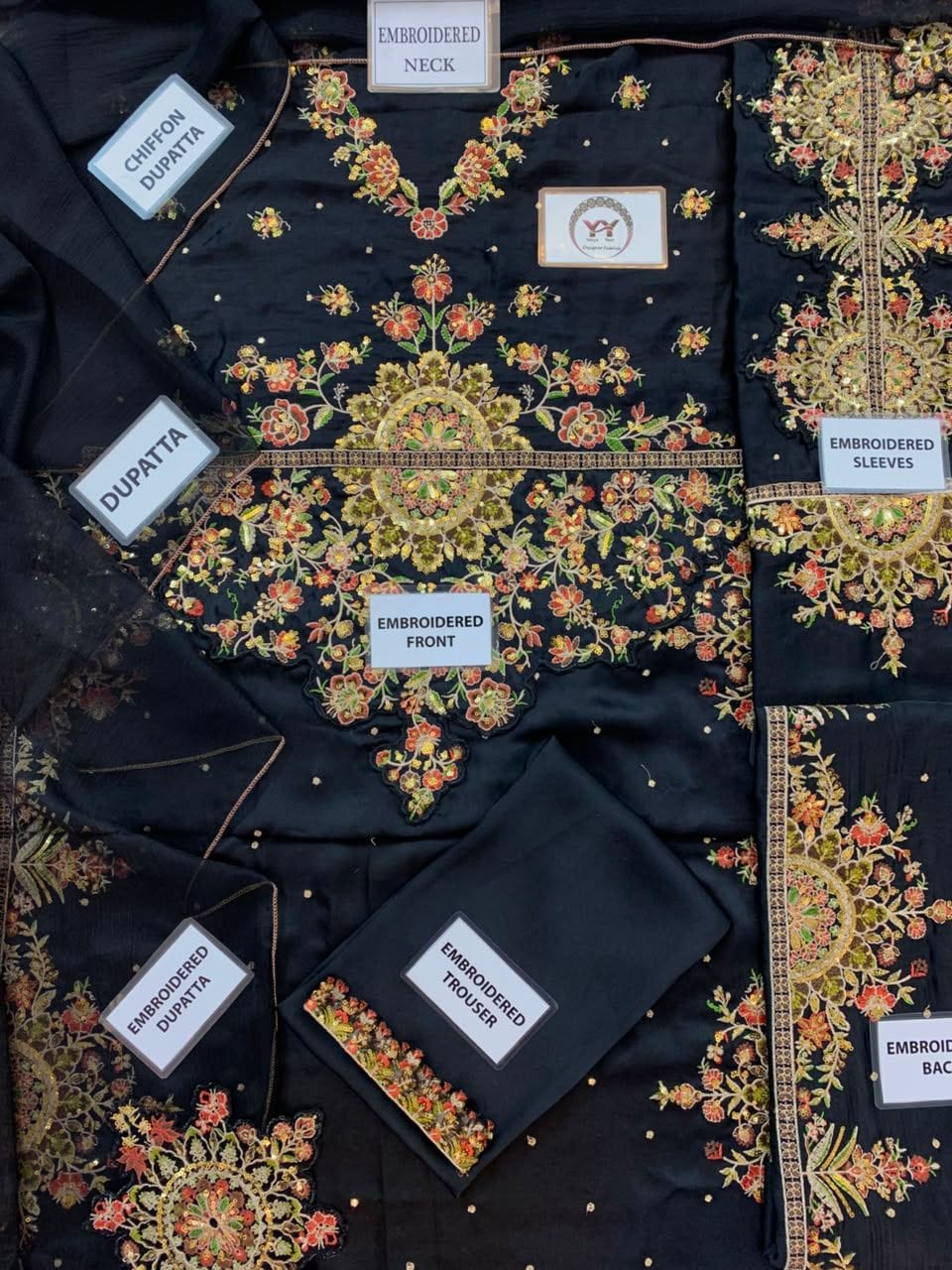 ETHNIC - LUXURY SILK HEAVY EMBROIDERED UNSTITCHED 3PC | KAFTAN JET BLACK