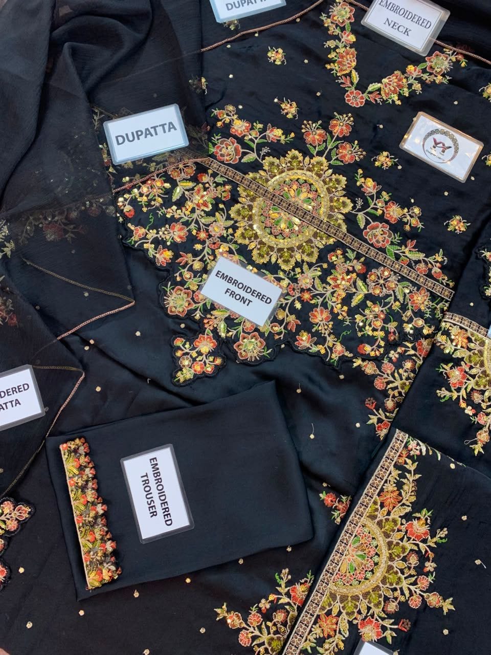 ETHNIC - LUXURY SILK HEAVY EMBROIDERED UNSTITCHED 3PC | KAFTAN JET BLACK