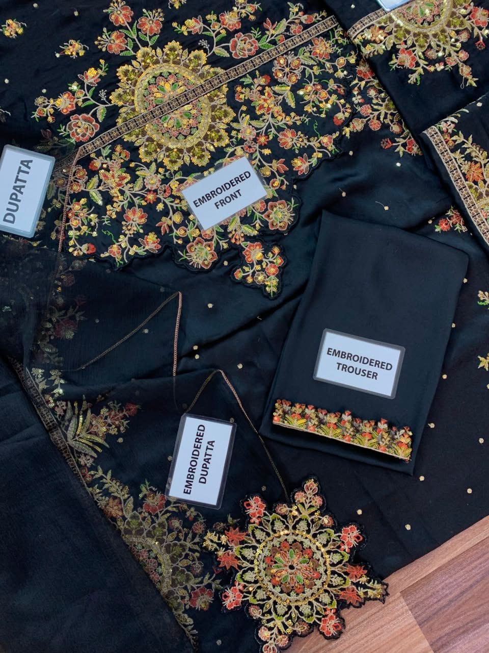 ETHNIC - LUXURY SILK HEAVY EMBROIDERED UNSTITCHED 3PC | KAFTAN JET BLACK