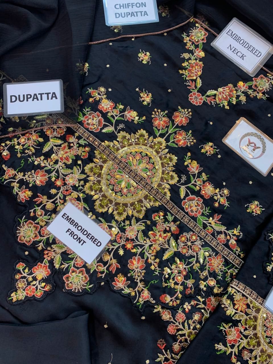 ETHNIC - LUXURY SILK HEAVY EMBROIDERED UNSTITCHED 3PC | KAFTAN JET BLACK
