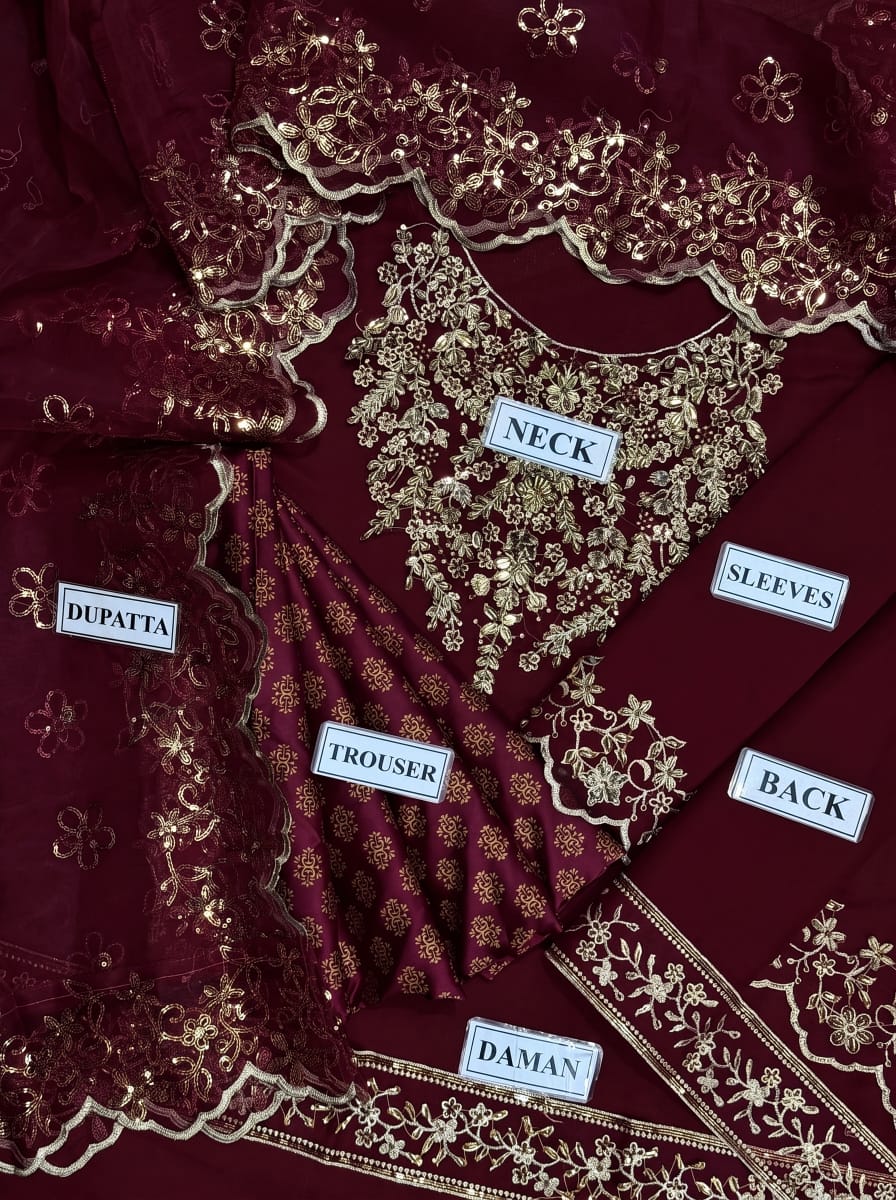 IZINIK EMBROIDERED 3PC UNSTITCH