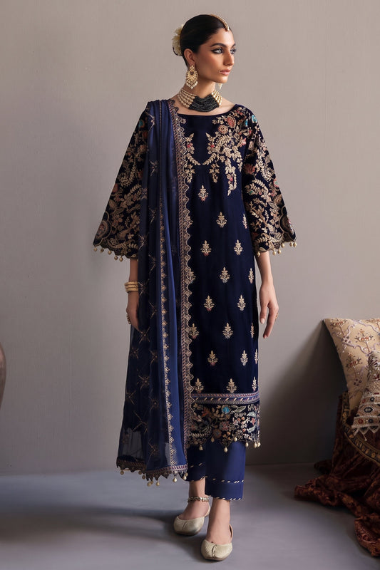VELVET EMBROIDERED 3PC SUIT UNSTITCH
