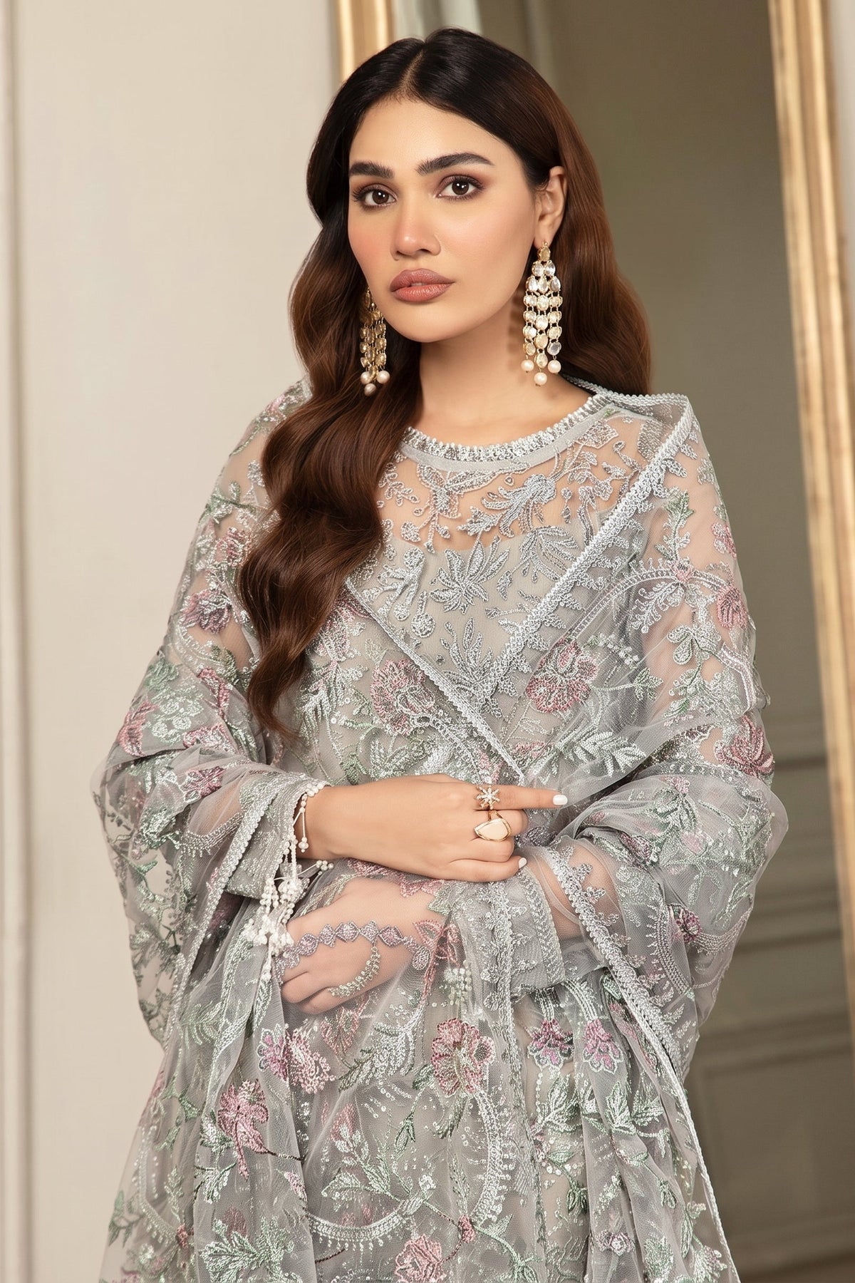 ZARIF NET LUXUR UNSTITCHED 3PC SUIT