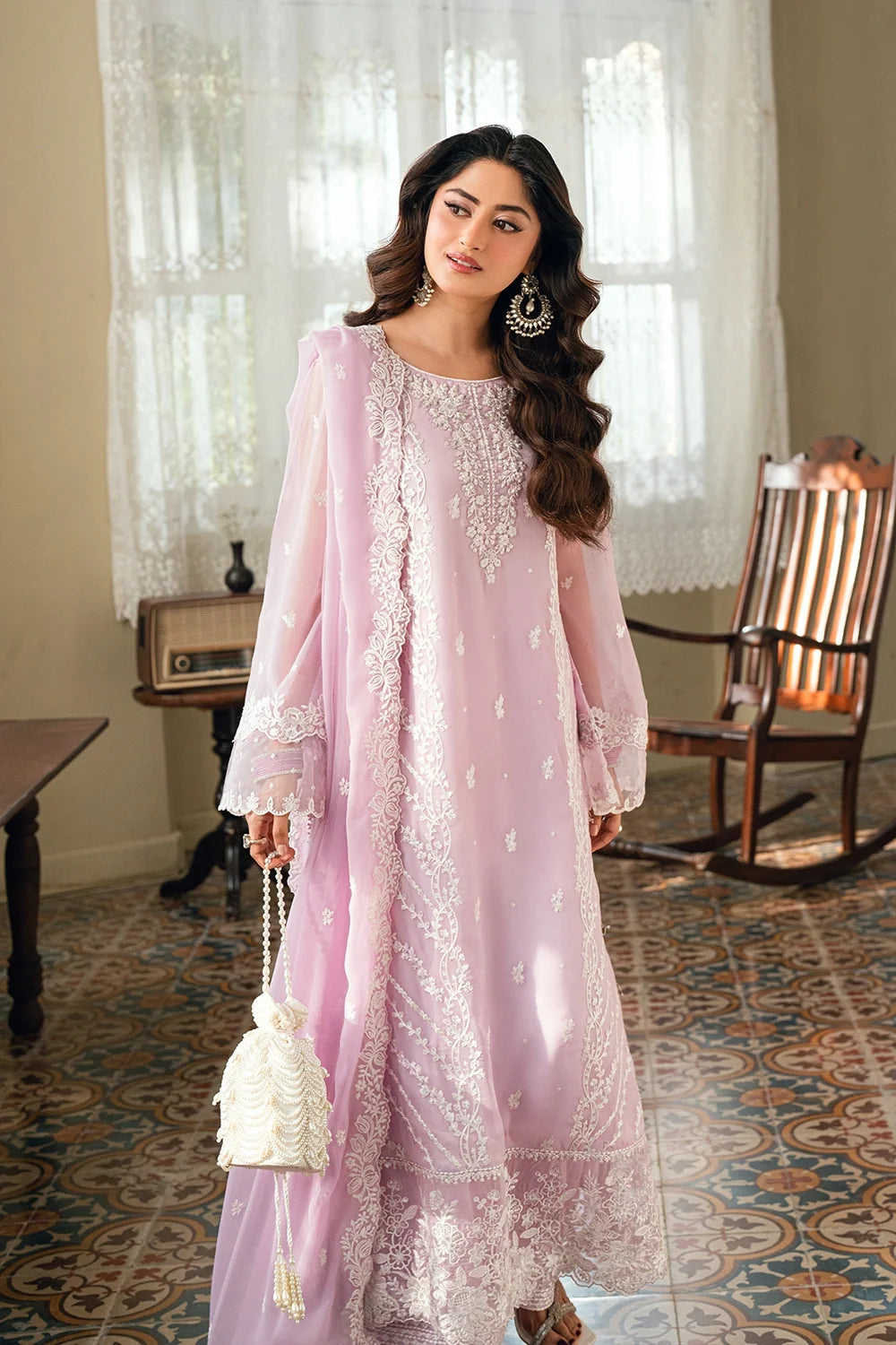 AZURE CHIFFON HEAVY EMBROIDERED UNSTITCH 3PC SUIT