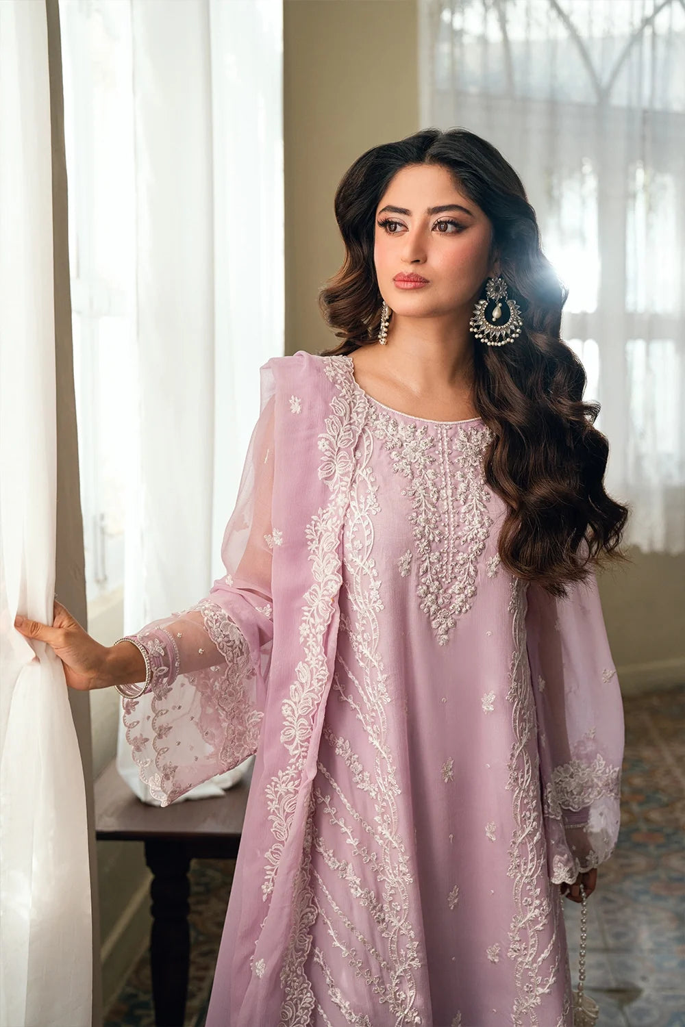 AZURE CHIFFON HEAVY EMBROIDERED UNSTITCH 3PC SUIT