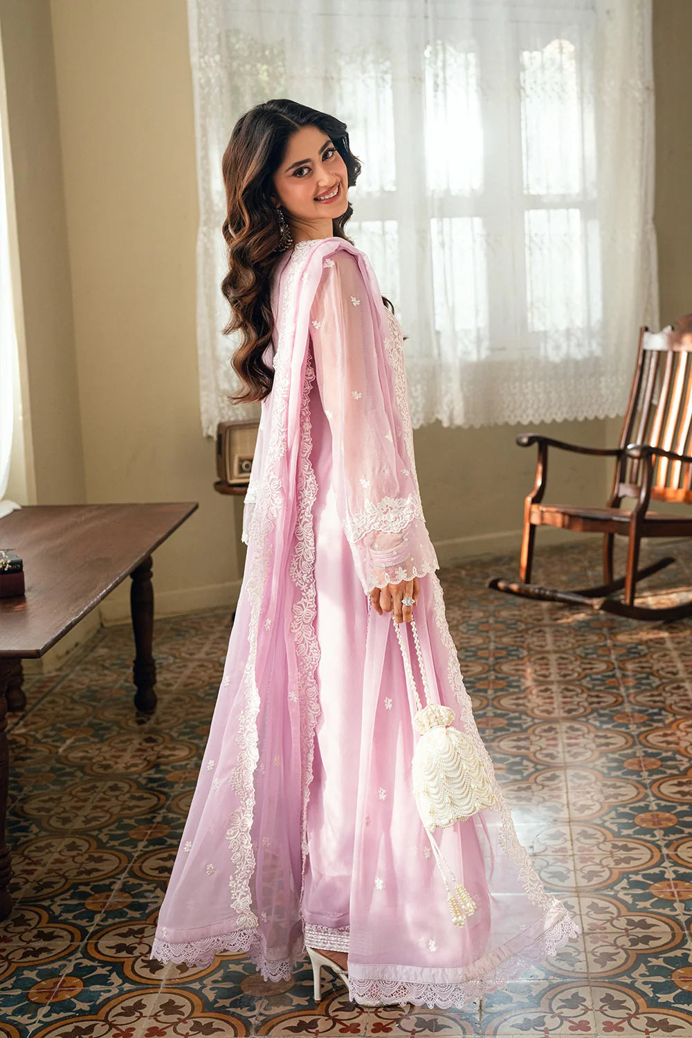AZURE CHIFFON HEAVY EMBROIDERED UNSTITCH 3PC SUIT