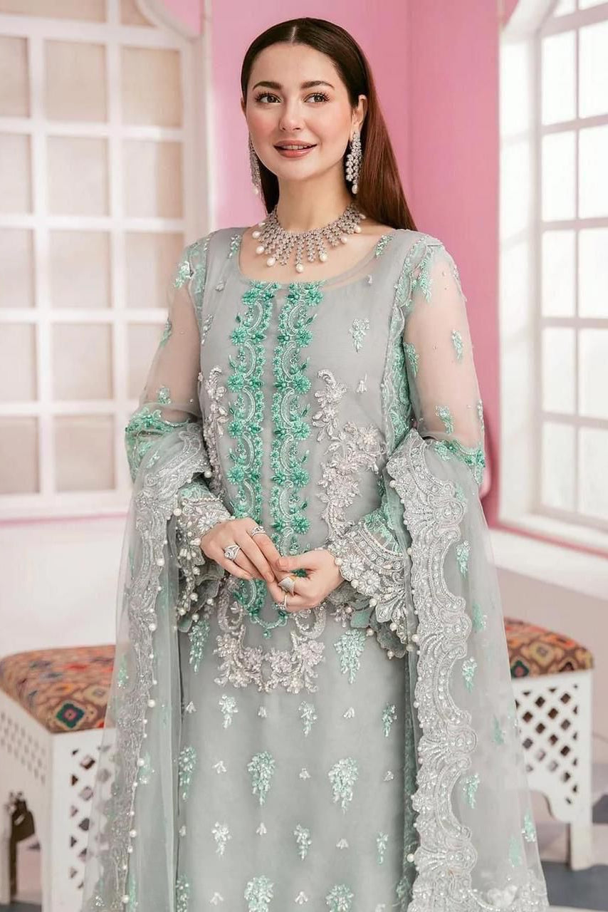 EMBROIDERED ORGANZA UNSTITCHED 3PC SET