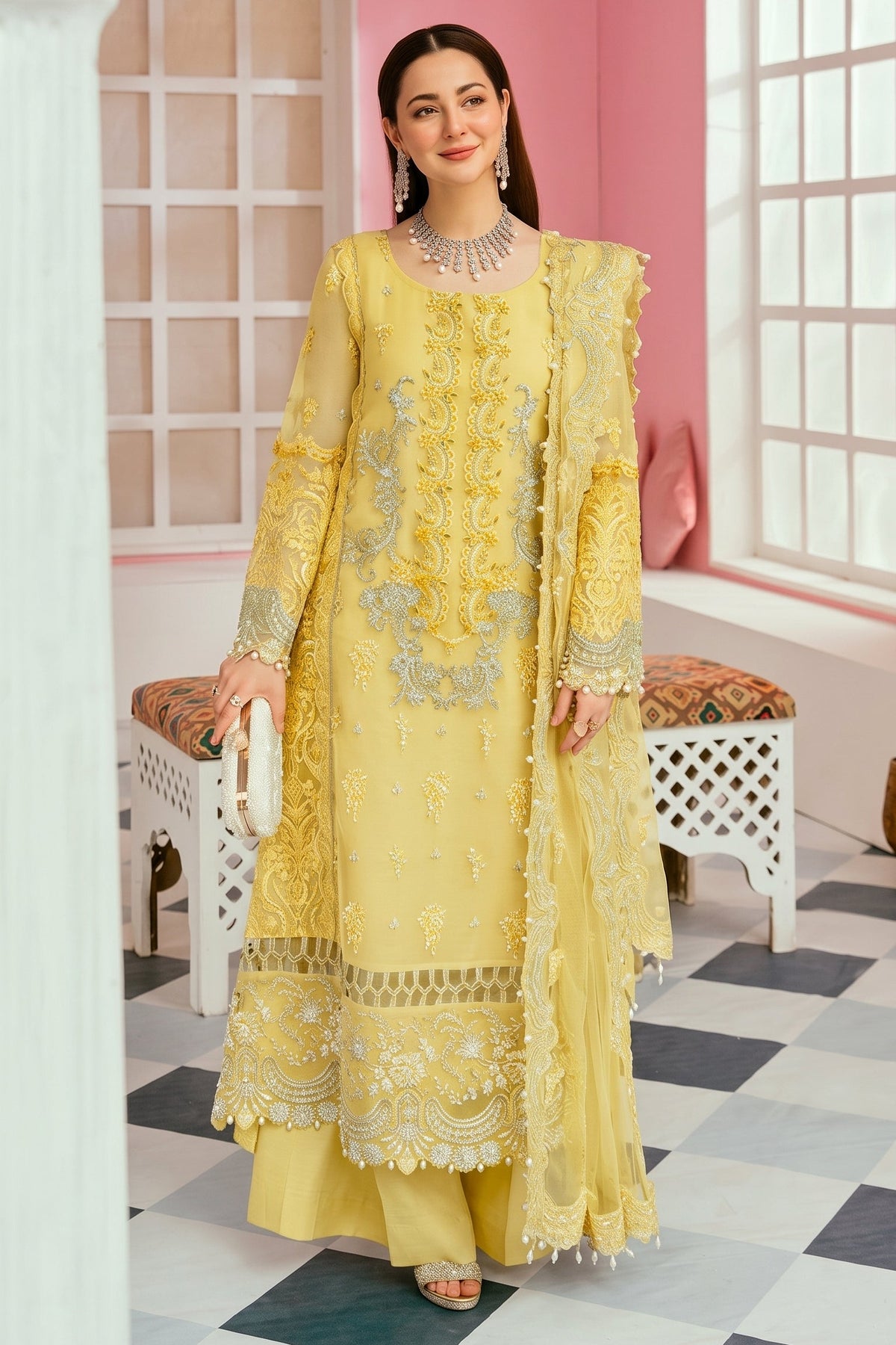 EMBROIDERED ORGANZA UNSTITCHED 3PC SET