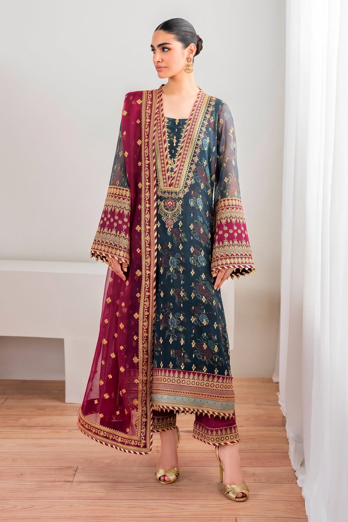 BAROQUE CHIFFON EMBROIDERED UNSTITCHED 3PC SUIT