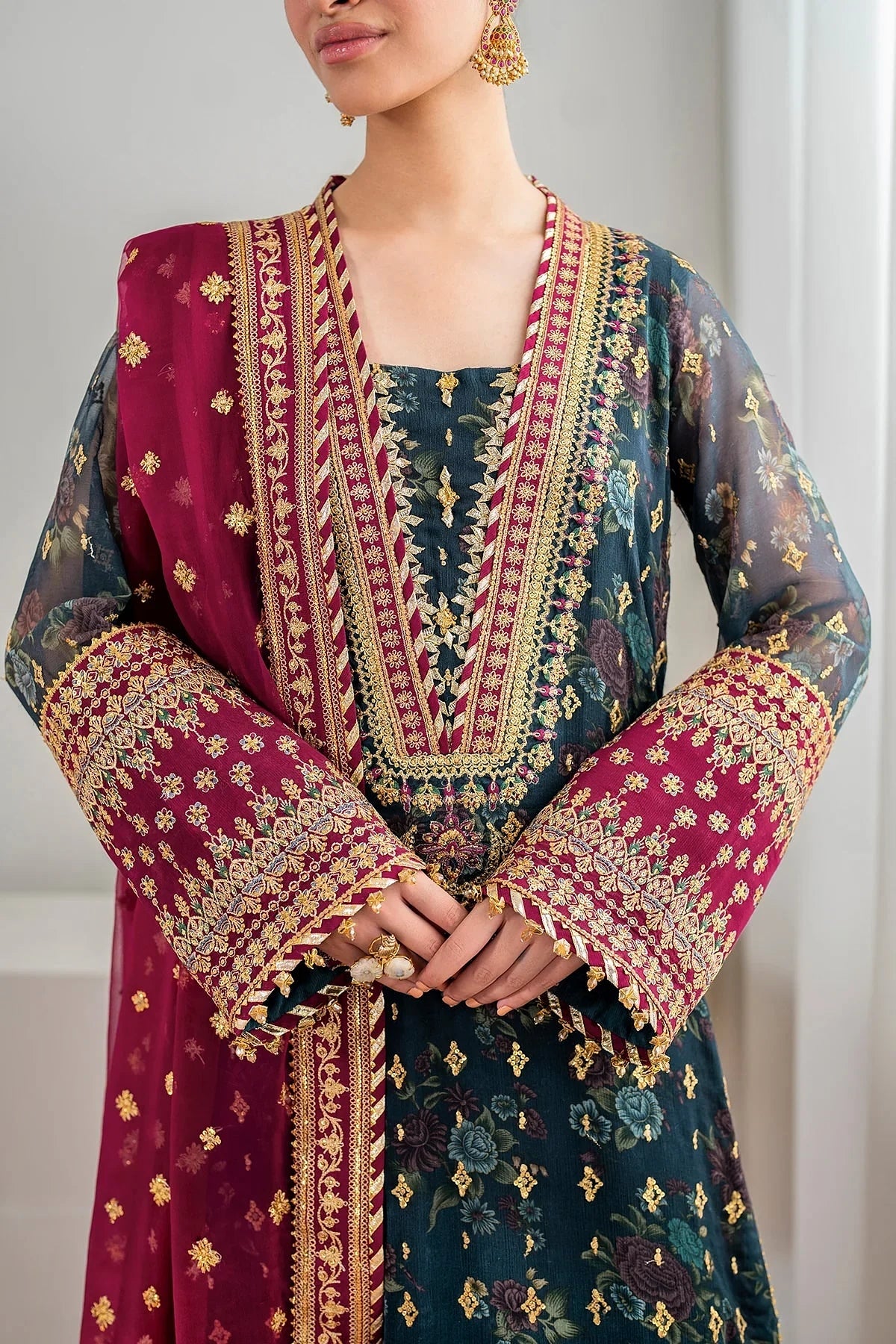 BAROQUE CHIFFON EMBROIDERED UNSTITCHED 3PC SUIT