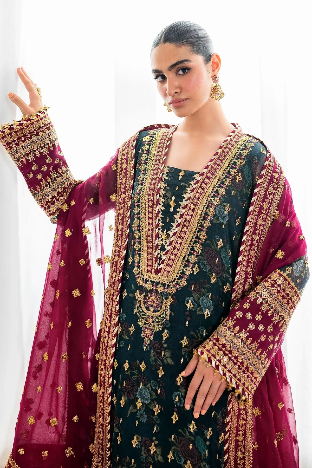 BAROQUE CHIFFON EMBROIDERED UNSTITCHED 3PC SUIT