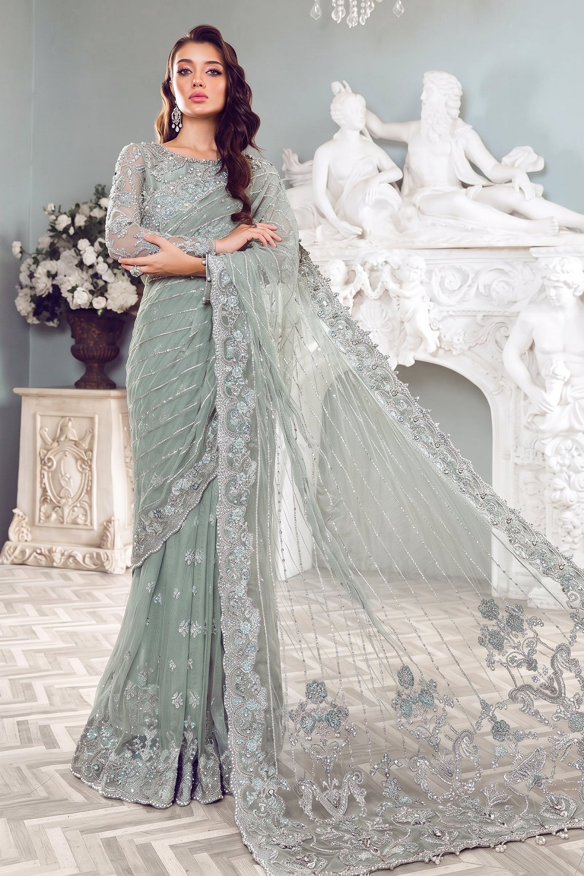 MARIA B EMBROIDERED NET SAREE