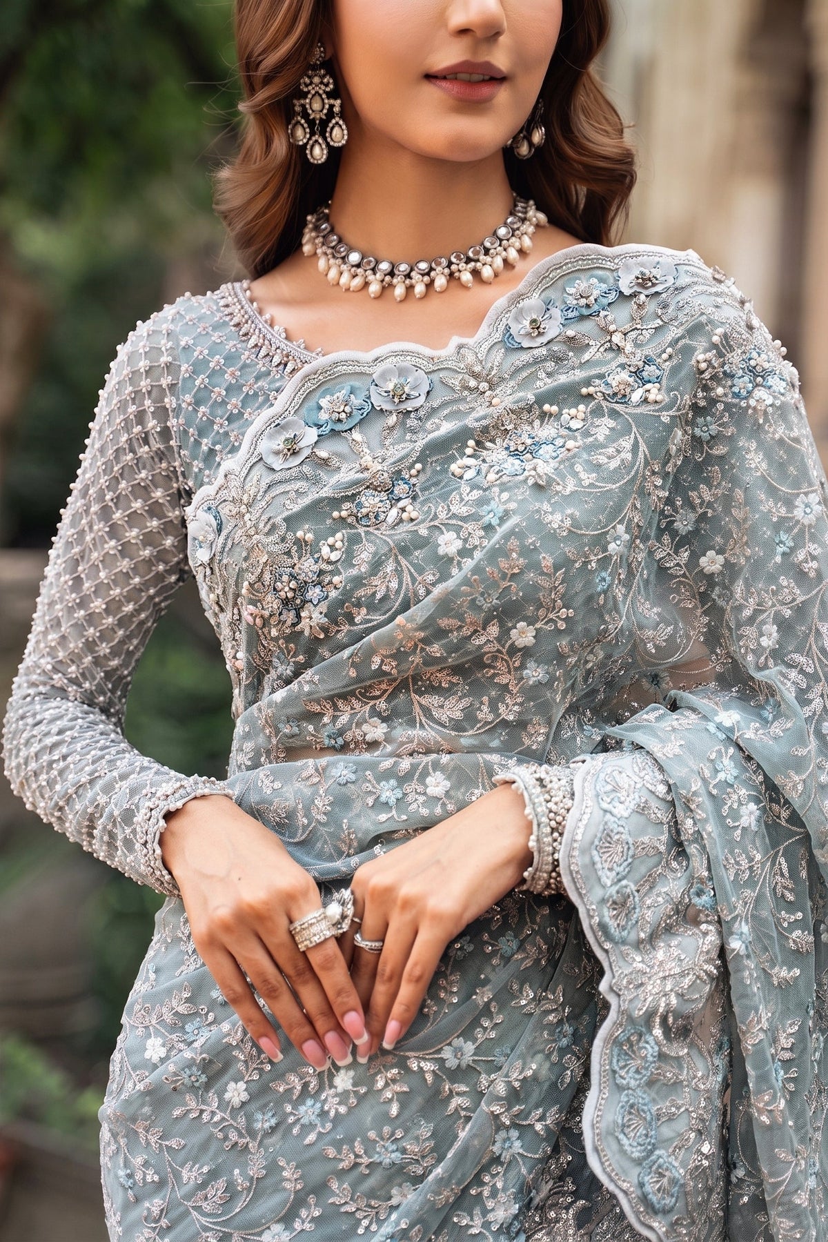 HEAVY EMBROIDERED NET SAREE UNSTITCH