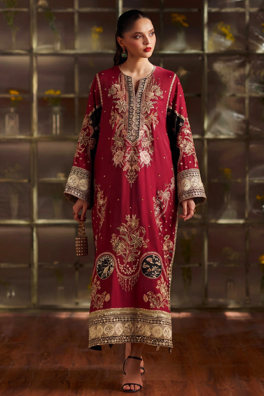 3PC SILK ETHNIC KAFTAN UNSTITCH