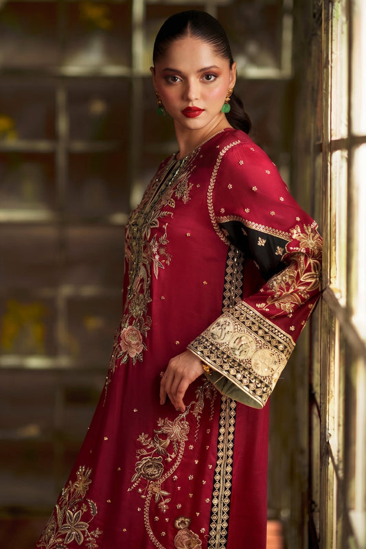 3PC SILK ETHNIC KAFTAN UNSTITCH