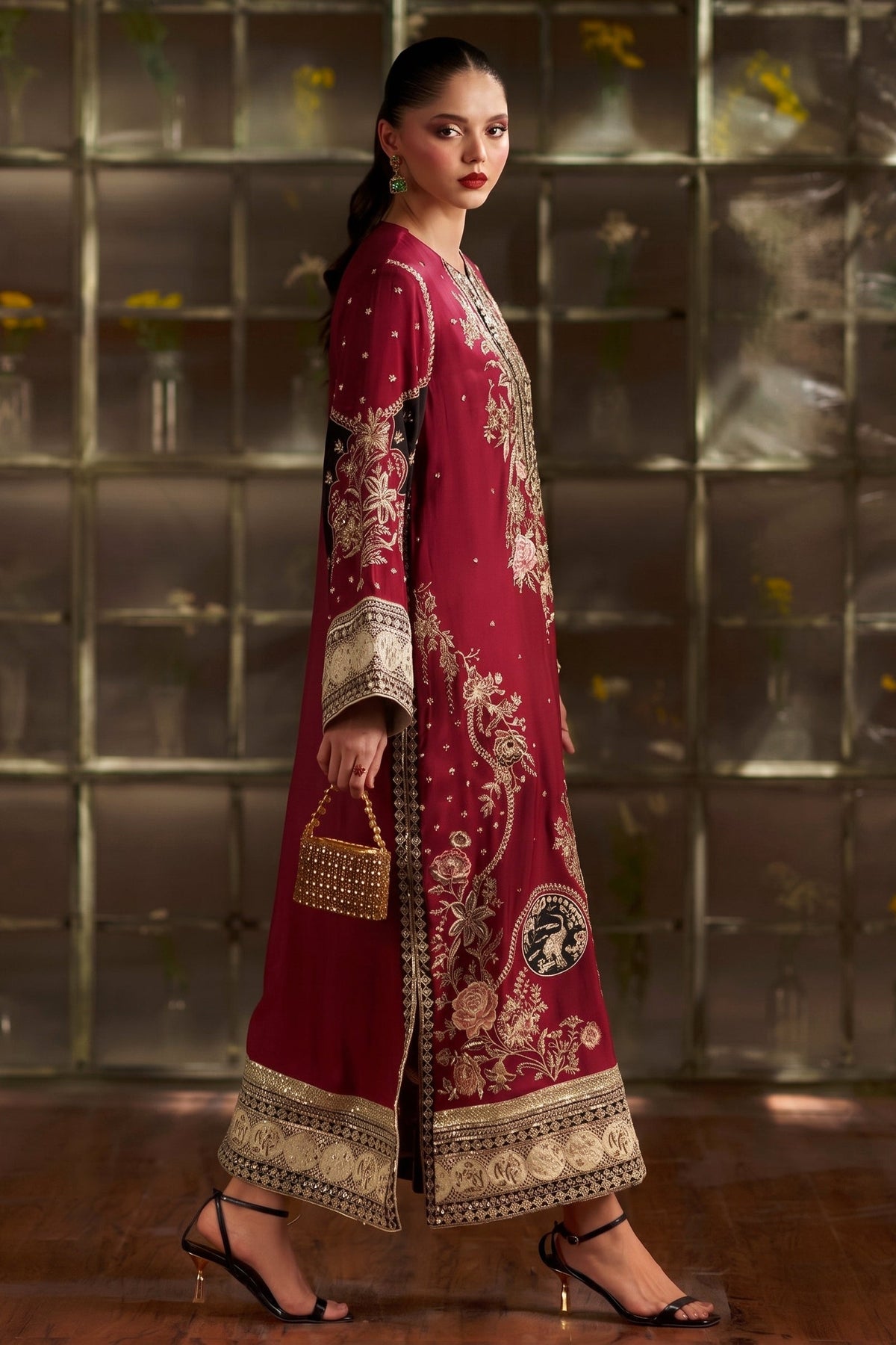 3PC SILK ETHNIC KAFTAN UNSTITCH