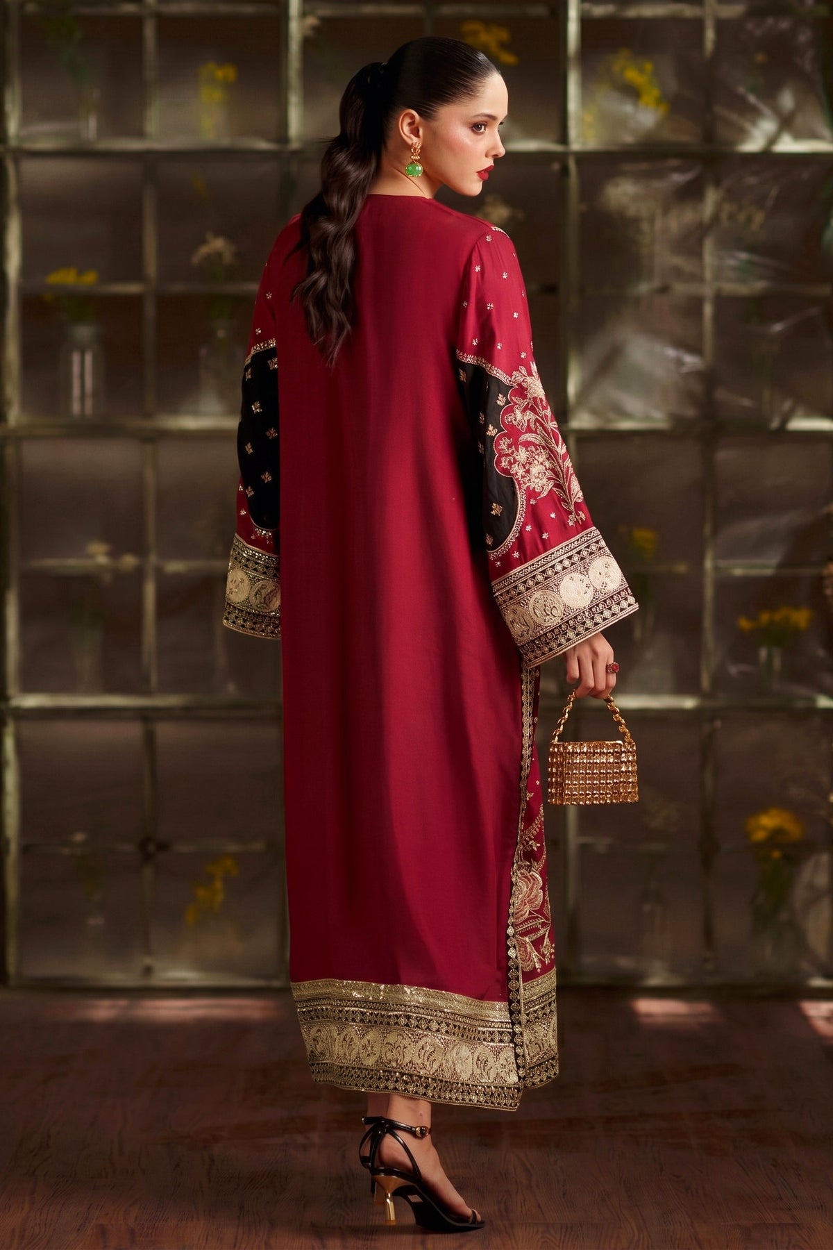 3PC SILK ETHNIC KAFTAN UNSTITCH