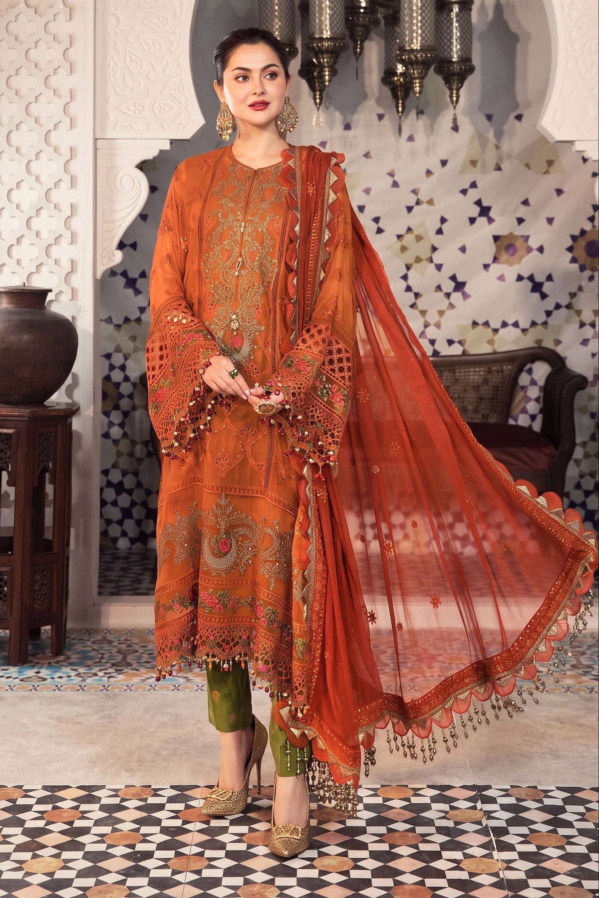Maria B Heavy Embroidered Chiffon Unstitched 3PC Suit
