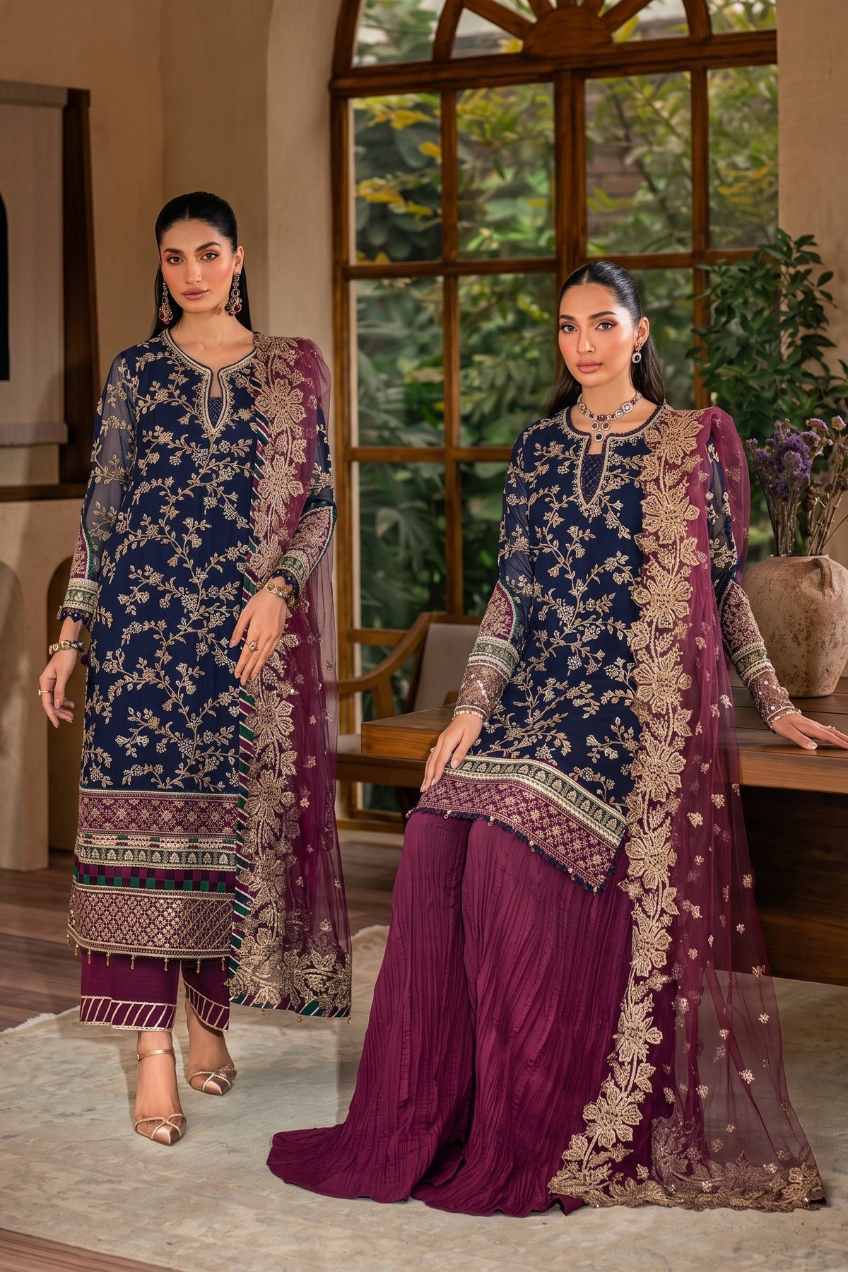 HEAVY EMBROIDERED CHIFFON 3PC UNSTITCH
