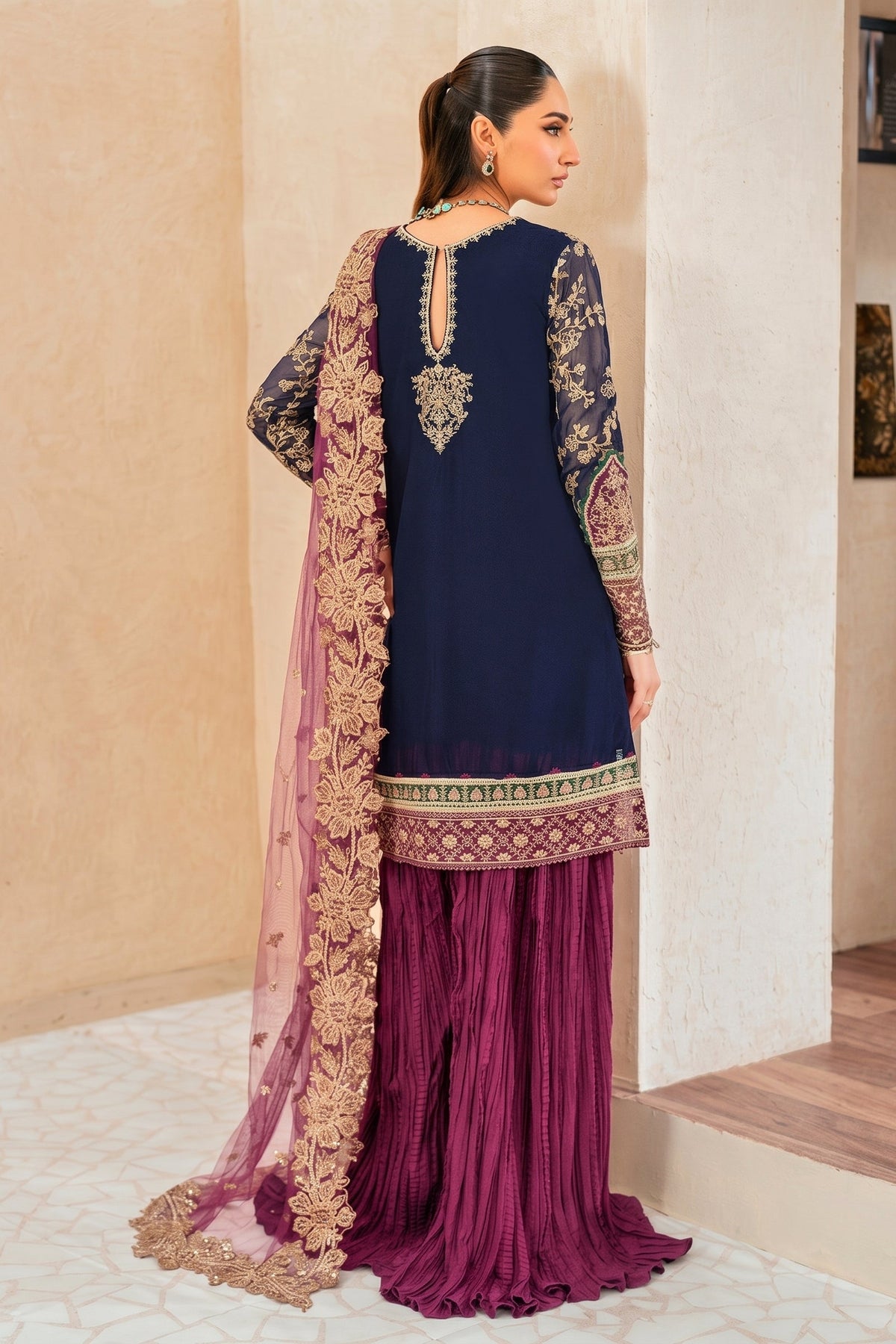 HEAVY EMBROIDERED CHIFFON 3PC UNSTITCH